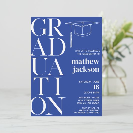 Invitation White Royal Blue Arrière - plan '24 Graduation Par (Debout devant)