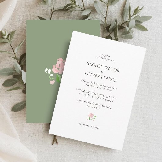 Invitation White & Sage | Chic Watercolor Floral Wedding 
