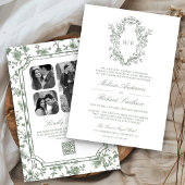 Invitation White Sage Green Chinoiserie Crest QR Code Mariage