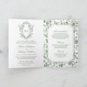 Invitation White Sage Green Chinoiserie Crest QR Code Wedding (Intérieur)