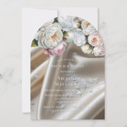 Invitation White Satin Roses and Peony Brunch & Bubbly (Devant)
