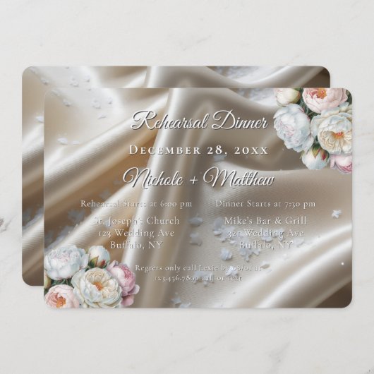 Invitation White Satin Roses Wedding (Devant / Derrière)