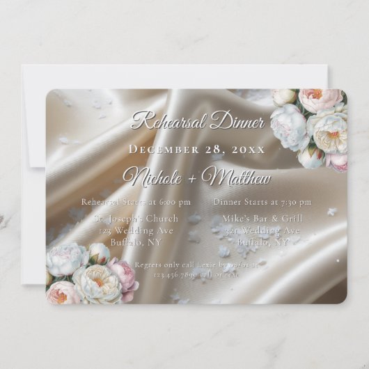 Invitation White Satin Roses Wedding (Devant)