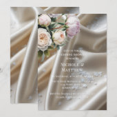 Invitation White Satin with Roses and Peony Wedding Shower (Devant / Derrière)