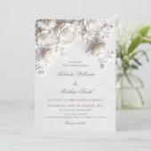 Invitation White Sculptured Flowers 3D Roses Wedding Invitati (Debout devant)