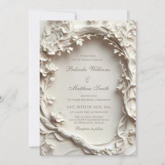 Invitation White Sculptured Flowers Wreath Wedding