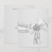 Invitation White Silver Rose Metal Jewel Ribbon Event (Devant / Derrière)