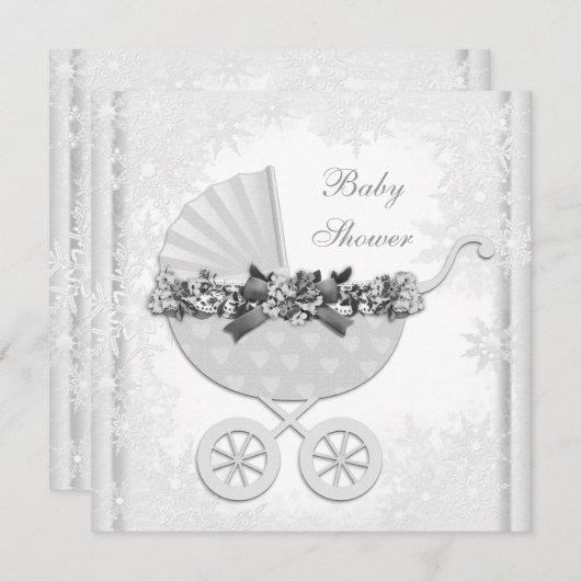 Invitation White Snowflake Winter Wonderland Baby shower (Devant / Derrière)