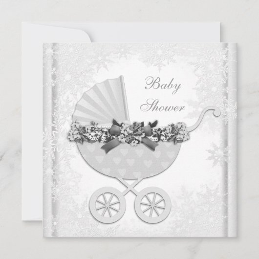 Invitation White Snowflake Winter Wonderland Baby shower (Devant)
