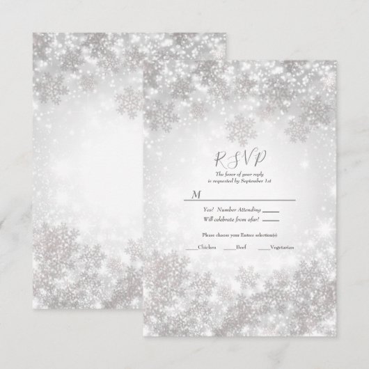 Invitation White Snowflakes Winter Wonderland Wedding RSVP (Devant / Derrière)
