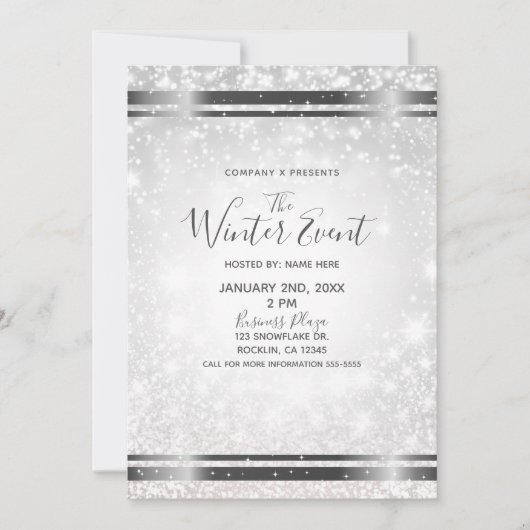 Invitation White Sparkle Elegant Winter Wonderland Event (Devant)