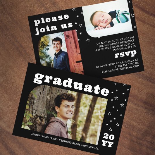 Invitation White Stars Retro Photo Graduation