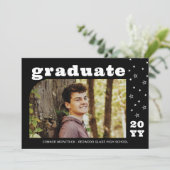 Invitation White Stars Retro Photo Graduation (Debout devant)