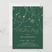 Invitation White String Lights Green Christmas Party (Devant)