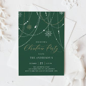 Invitation White String Lights Green Christmas Party