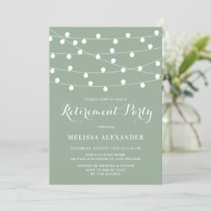 Invitation White String Lights Sage Green Retraite Party