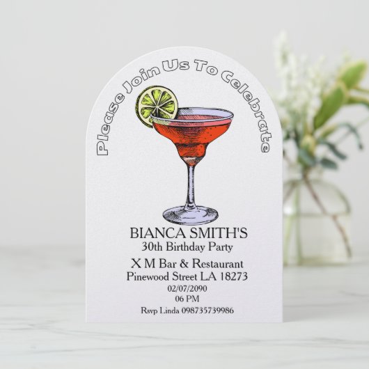 Invitation White Theme Adult Birthday (Debout devant)