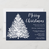 Invitation White Tree Navy Blue Christmas Party (Devant)