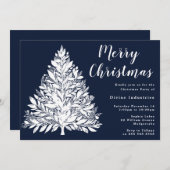 Invitation White Tree Navy Blue Christmas Party (Devant / Derrière)