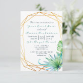 Invitation White Tropic Aqua Gold Frame Anniversaire (Debout devant)