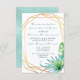 Invitation White Tropic Aqua Gold Frame Anniversaire
