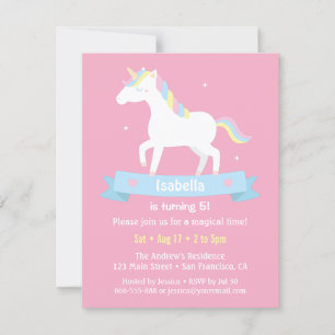 Invitation White Unicorn Girls Pink Anniversaire Party