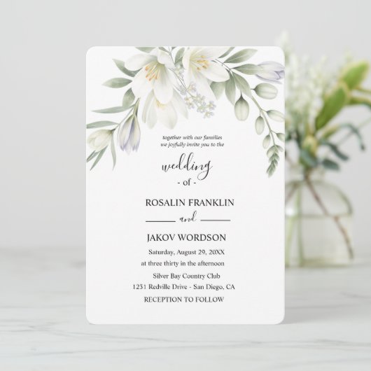 Invitation white watercolor wedding (Debout devant)