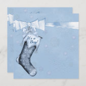 Invitation White Winter Blue Snowflakes Baby Boy Shoy (Devant / Derrière)