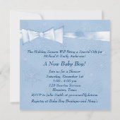 Invitation White Winter Blue Snowflakes Baby Boy Shoy (Dos)