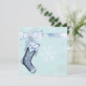 Invitation White Winter Blue Snowflakes Baby Boy Shoy (Debout devant)