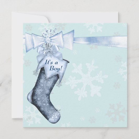 Invitation White Winter Blue Snowflakes Baby Boy Shoy (Devant)
