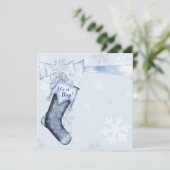 Invitation White Winter Blue Snowflakes Baby Boy Shoy (Debout devant)