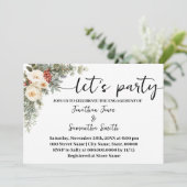 Invitation White Winter Floral Let's Party Engagement (Debout devant)