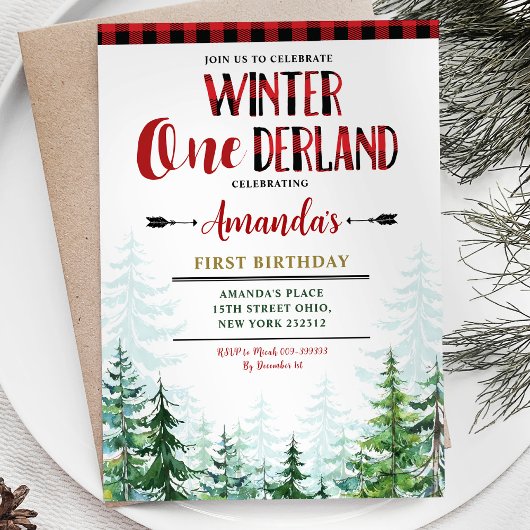 Invitation White Winter Onederland Lumberjack 1er anniversair