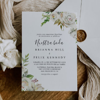 Invitation White Winter Peony Floral Nuestra Boda Mariage