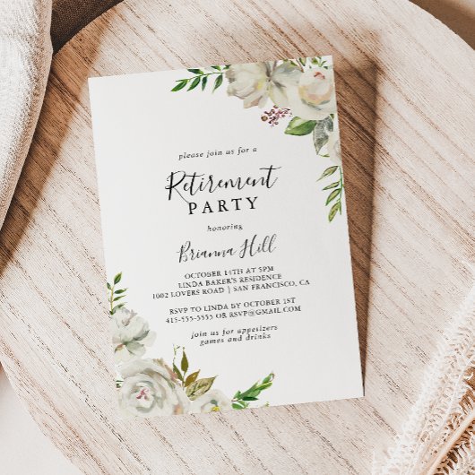 Invitation White Winter Peony Floral Retraite Party