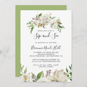Invitation White Winter Peony Floral Sip et voir