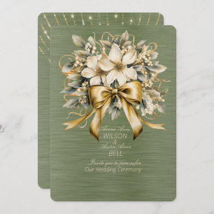 Invitation White Winterberry Green Leaf Gold Ribon Noël