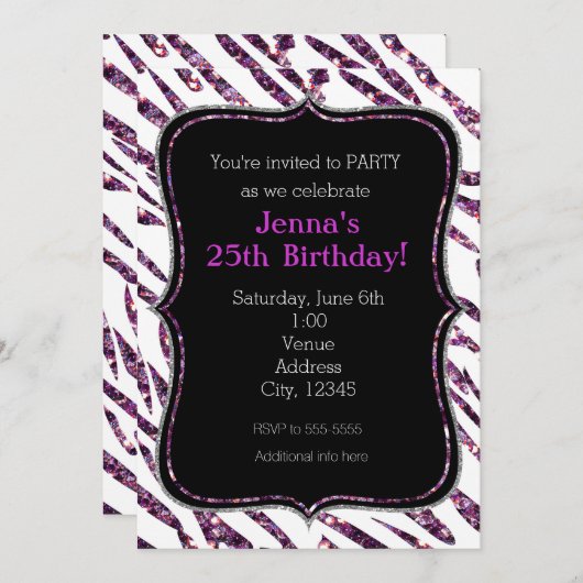 Invitation White Zebra Imprimer Glam Parties scintillant Invi (Devant / Derrière)