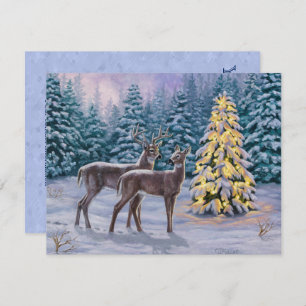 Invitation Whitetail Deer & Christmas Tree Scene hivernale