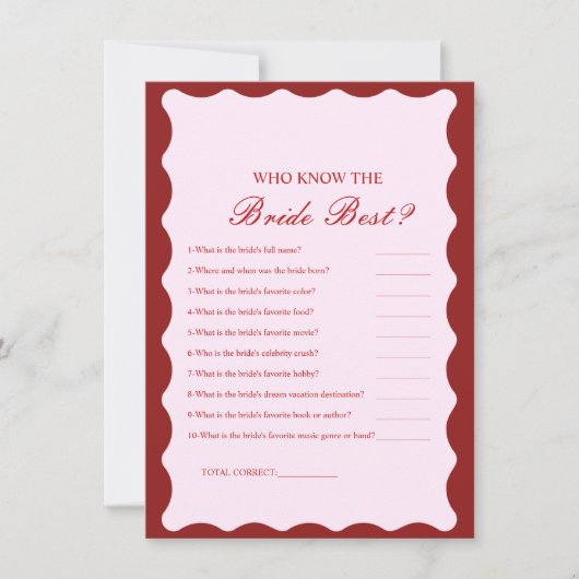 Invitation Who know the bride the best bridal shower game Car (Devant)