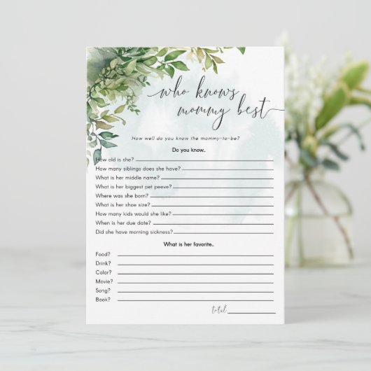 Invitation 'Who Knows Mom Best' jeu de baby shower (Debout devant)