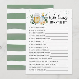 Invitation Who Knows Mommy Best Game Baby Is Brewing Card