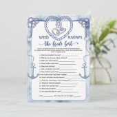 Invitation Who Knows the Bride Best Game Nautical Wedding  (Debout devant)