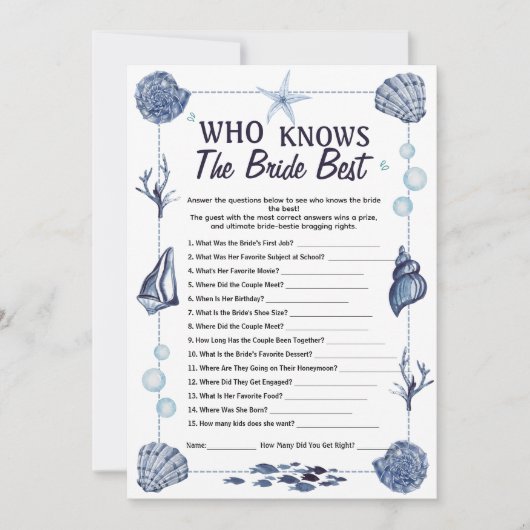 Invitation Who Knows the Bride Best Game Nautical Wedding  (Devant)