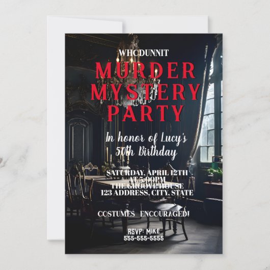 Invitation whodunit meurtre mystery 1950's style dîner party (Devant)