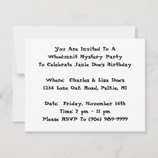 Invitation Whodunnit Mystery Party Sherlock Détection de l'in (Dos)