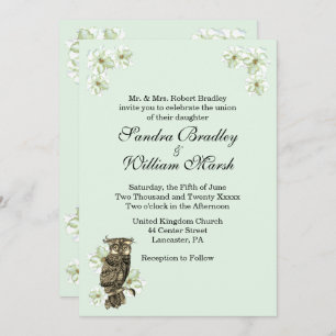 Invitation Whoo se marie Gold Owl Flowers Mint Green