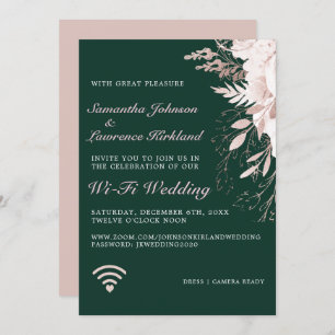 Invitation Wi-Fi virtuel Dusty Rose Floral Dark Green Mariage