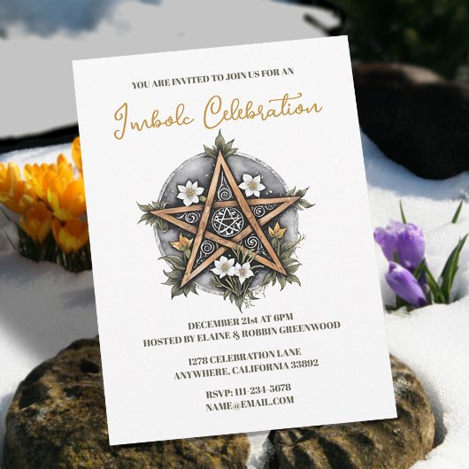 Invitation Wiccan Imbolc Chandlemas Floral Pentacle Holiday